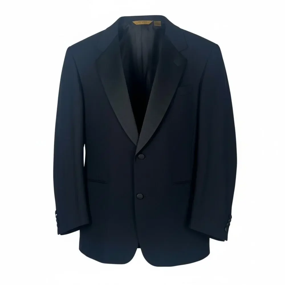 Donna Karan NY Men's 42R Italian Wool Black Two-Button Satin Lapel Tuxedo Jacket